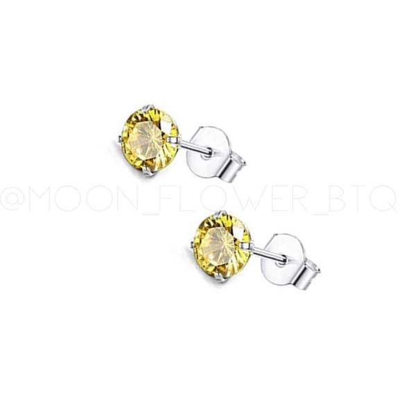 4mm Yellow CZ Stud Earrings | Stainless Steel Hypoallergenic Piercing Jewelry - Picture 7 of 7